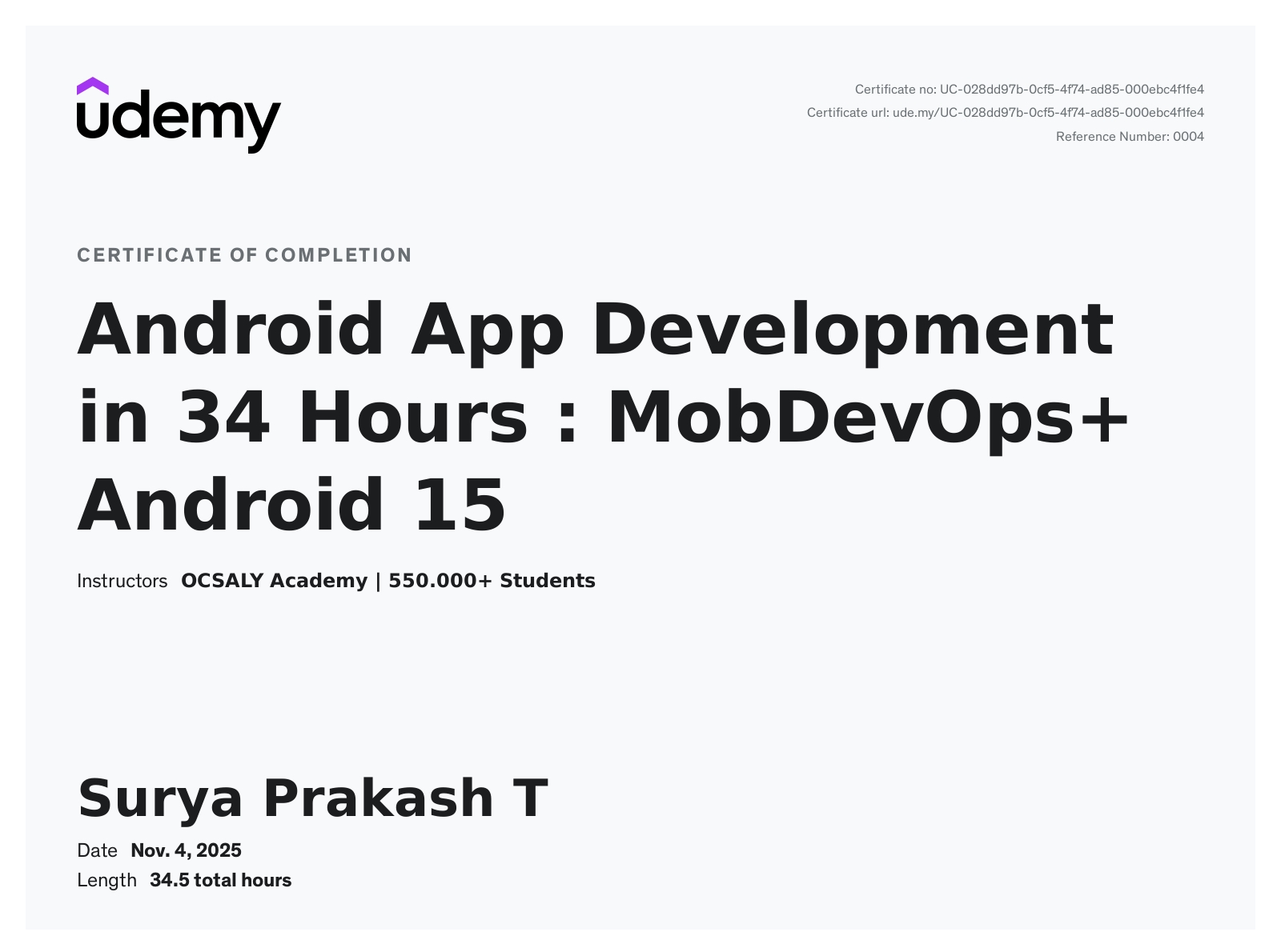 Android Development Certificate